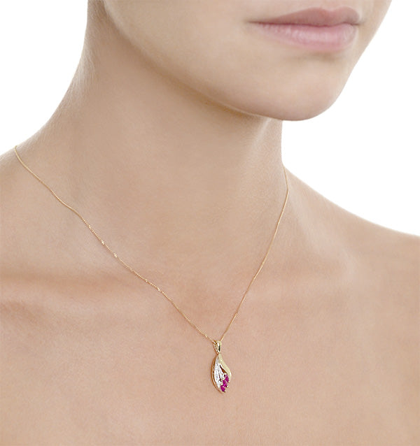 Ruby 4 x 2mm And Diamond 9K Yellow Gold Pendant Necklace